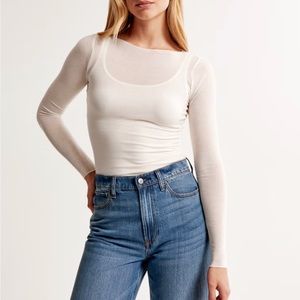abercrombie & fitch long sleeve sheer rib slash top | sizes s & m